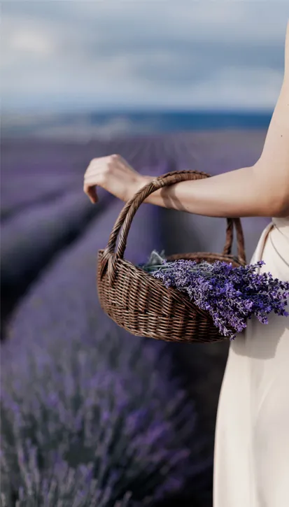 Panier de lavande accroché au bras Panier de lavande